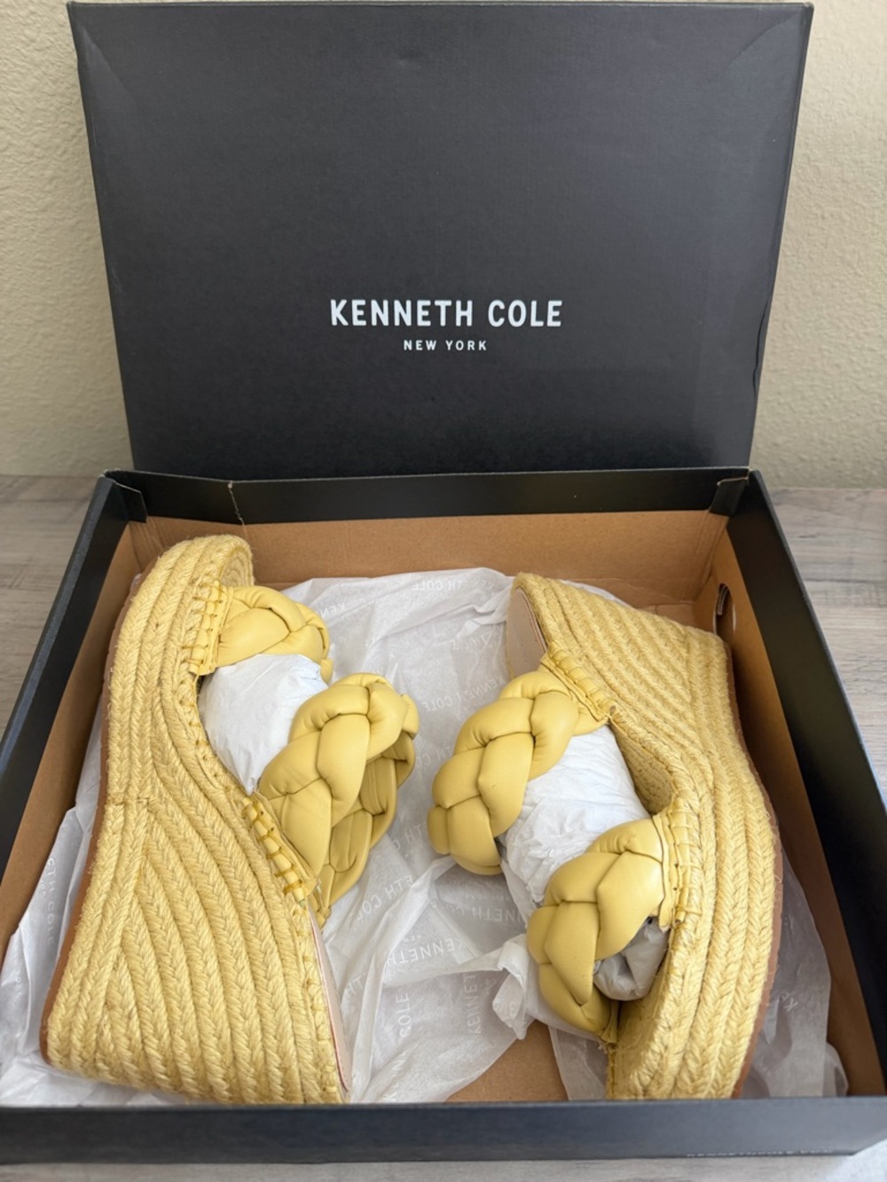 Kenneth Cole New York Olivia Pale Yellow Braided Espadrille Wedge Sandals - Picture 3 of 7